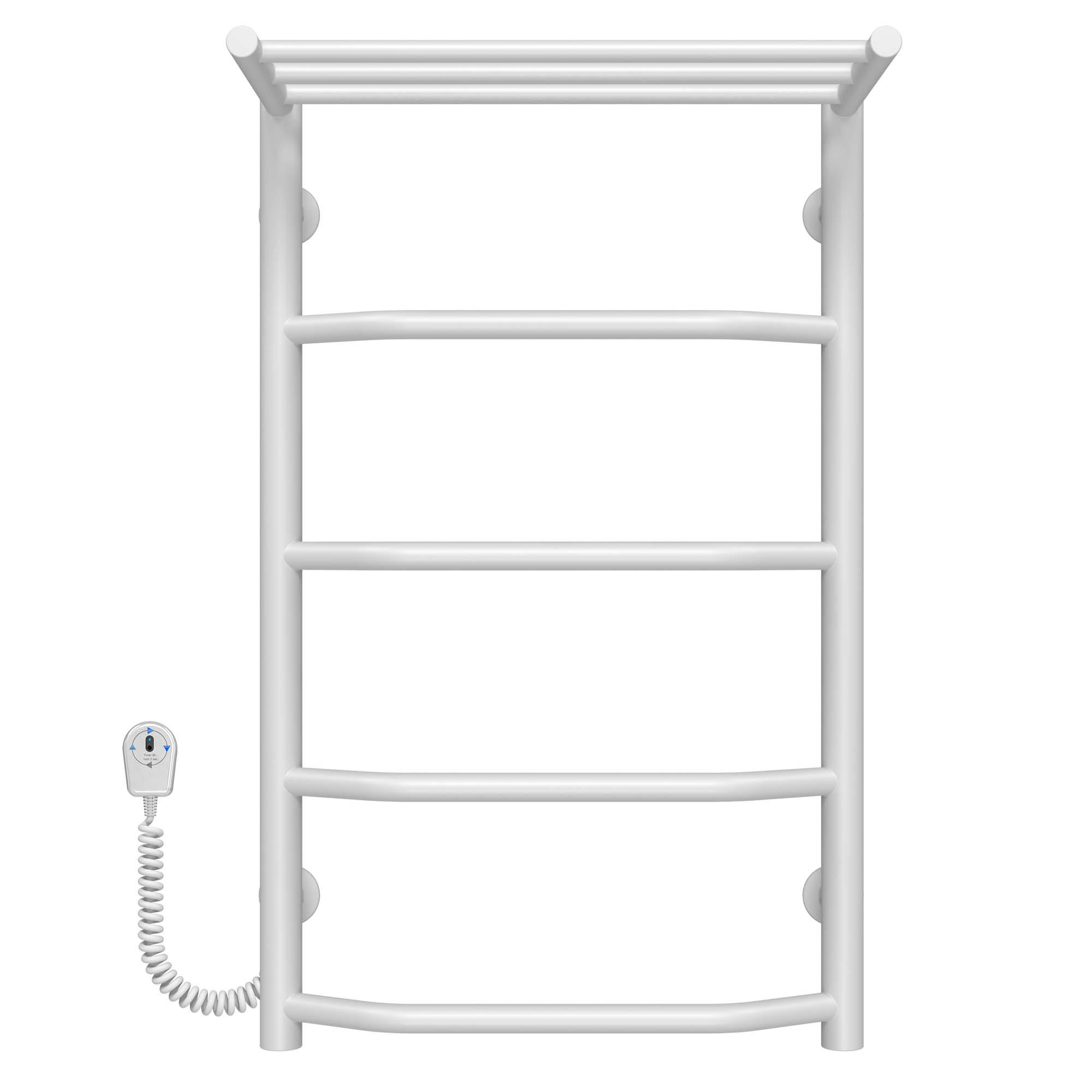 Полотенцесушитель электрический с полкой Deffi Трапеция П5 EF16 левое подключение нержавеющая сталь 400х700 мм Белый (C.TP.70.40.5.E.W.L.5)