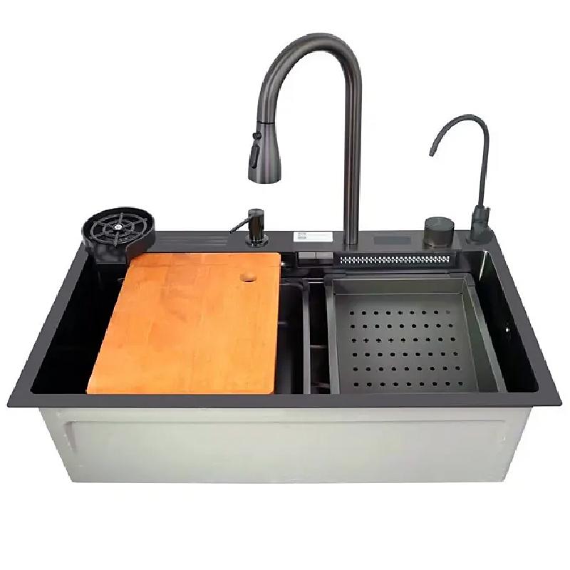Мойка кухонная многофункциональная Zerix ZH7546-SET-06 Decor Nano-Black 3.0/0.8 врезная из нержавеющей стали (ZX5683)