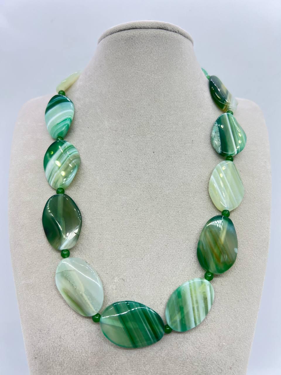 Бусы агат 30х21х6 мм 44 см Зеленый (10926)