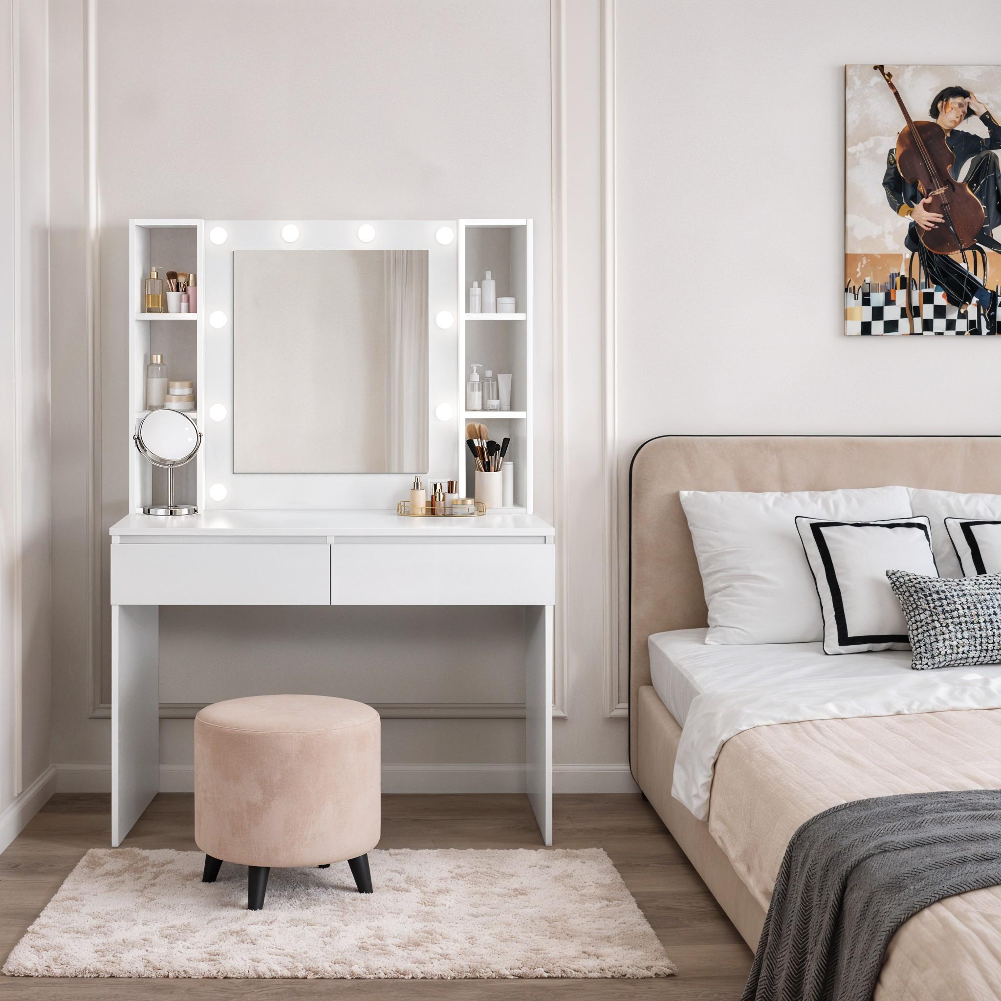 Туалетный столик с лампочками Visage №4 1100х500х1600 мм Белый