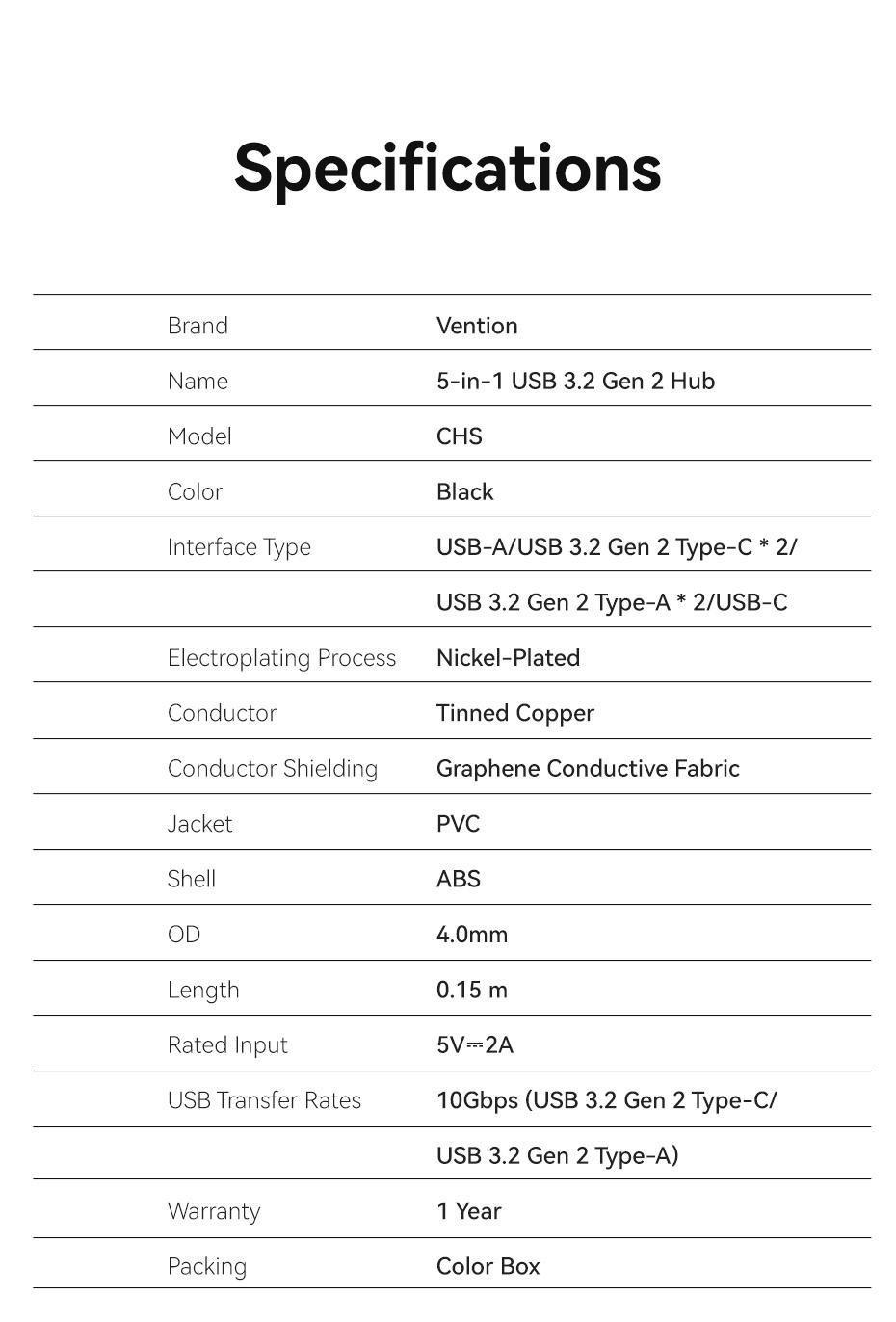 USB-хаб Vention USB-2x USB-A 3.2 Gen2 10 Гбіт/с 2x USB-C 3.2 Gen2 10 Гбіт/с Type-C 10Вт USB-A Чорний (CHSBB) - фото 6
