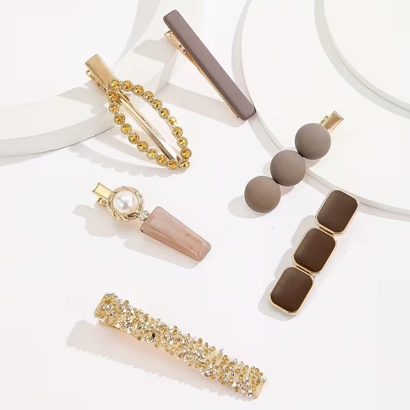 Набор заколок для волос для девушек для причесок с стразами и жемчугом женская бижутерия 6 шт. Золотистый