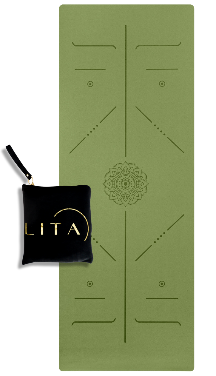 Коврик для йоги и фитнеса Lita Travel PU+coconut Marking Yoga mat каучуковый 183х68х0,15 см Зеленый (40-03-1)