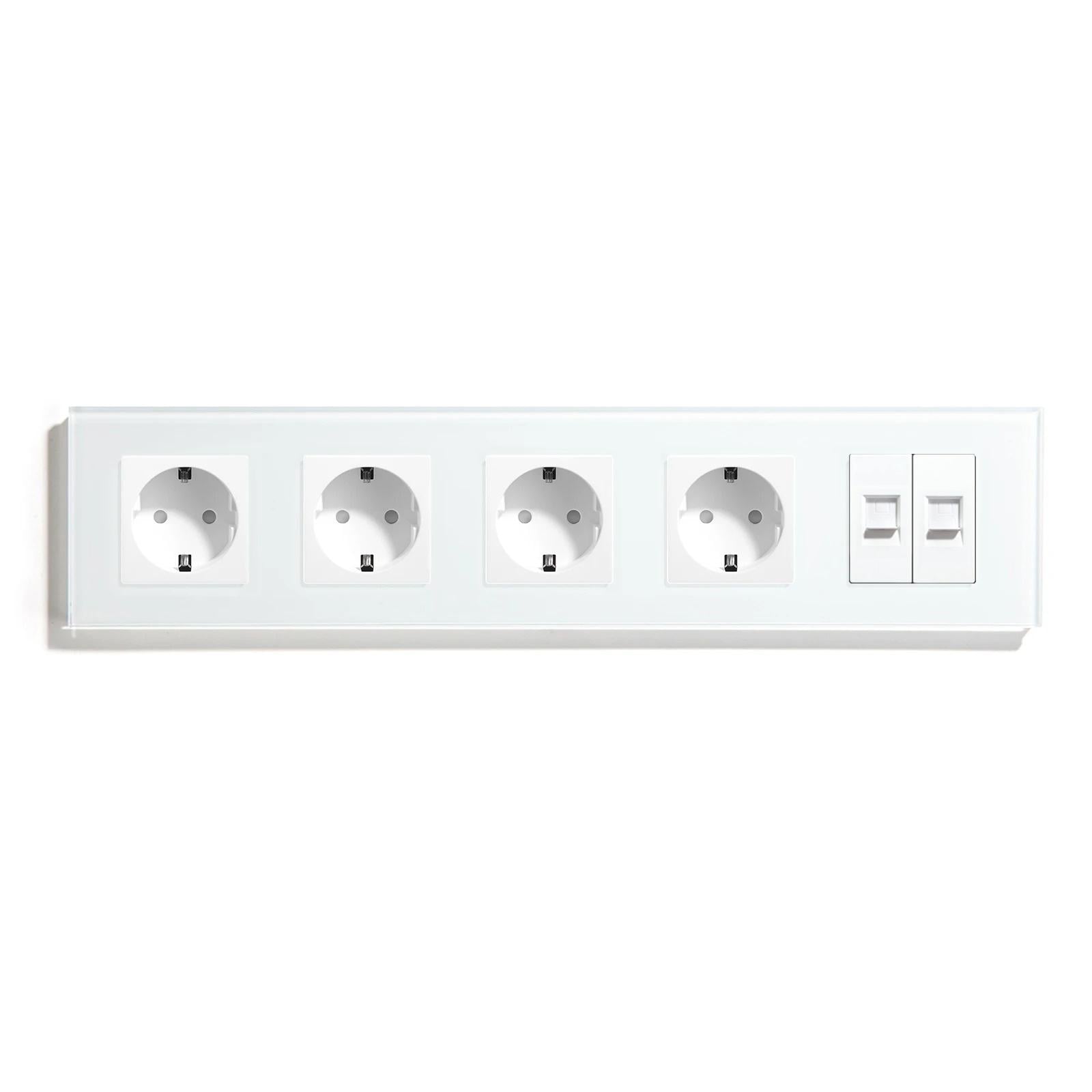 Розетка пятиместная LUXION 2хRJ-45 настенная дизайнерская стеклянная рамка Белый (LX-M5FCAT6CAT6-WT)
