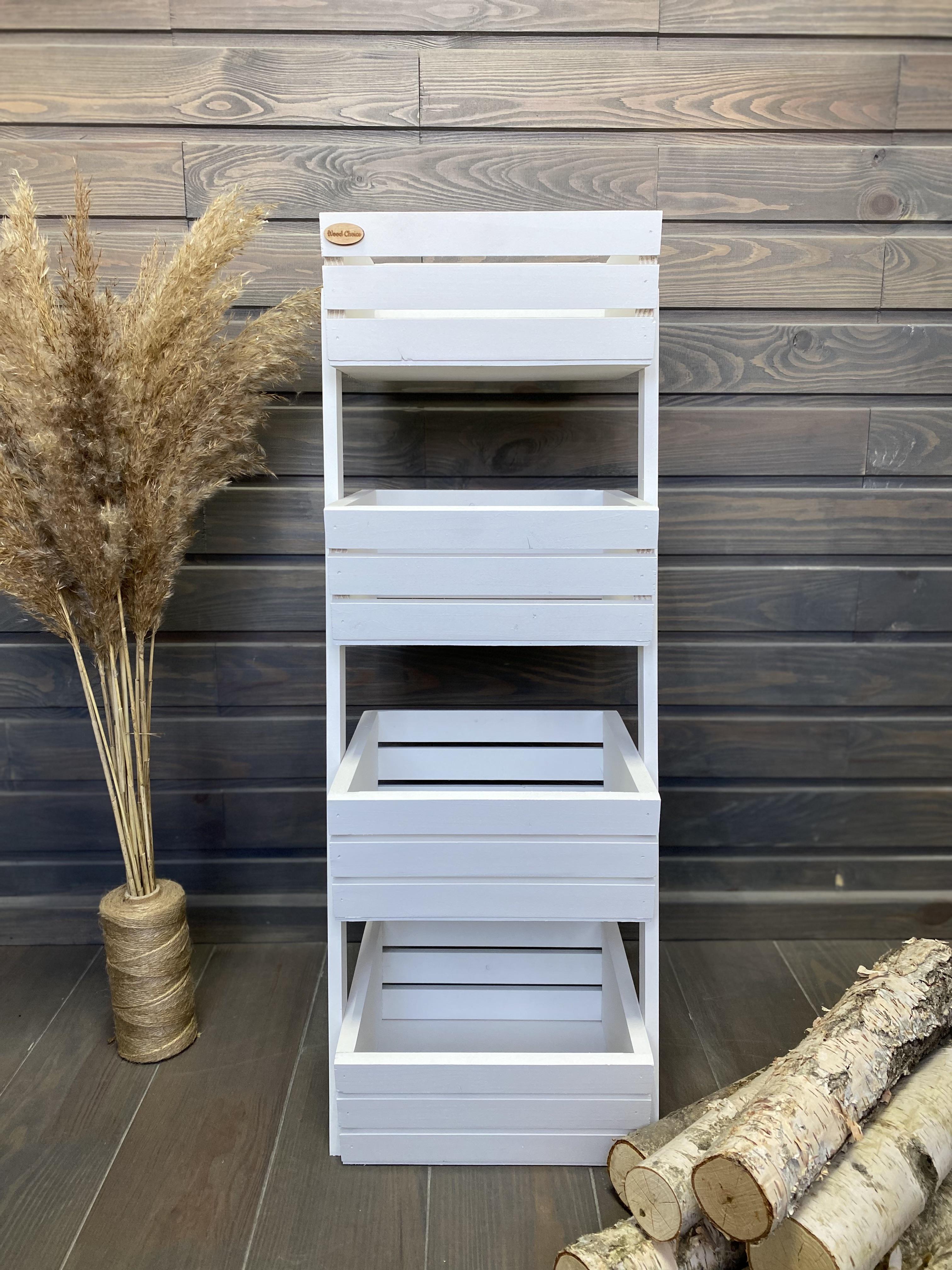 Ящик-стелаж для овочів/фруктів дерев'яний 4 яруси Білий (211) - фото 2 Ящик-стелаж для овочів/фруктів дерев'яний 4 яруси Білий (211) - фото 2