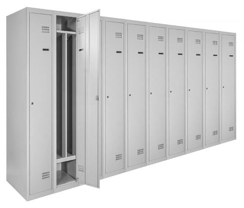 Шкаф металлический для одежды ШОМ-П 1/40/10 одноуровневый с перегородкой и нижней полкой RAL7035 180х400х50 см (3401000)