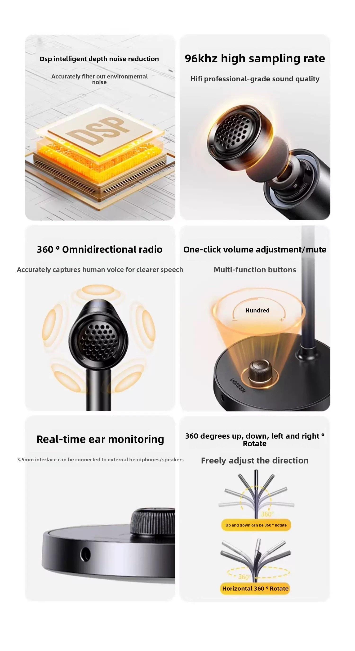 Мікрофон настільний Ugreen 96 360° 3.5 мм Чорний (55344) - фото 11