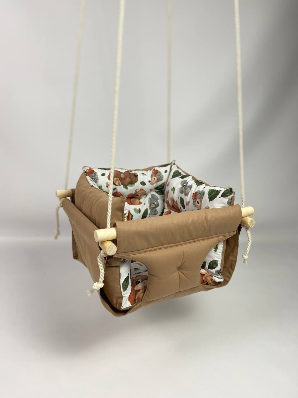 Детские качели подвесные хлопковые Премиум+ с лесом Бежевый (gs-8763)