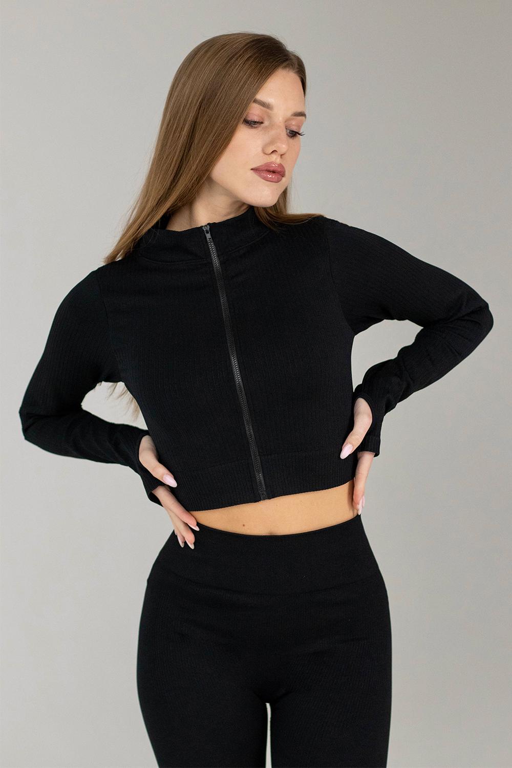 Кроп-кофта на блискавці Giulia Flex crop Zip-Up Active XY110 з мітенками M Black (31886509)