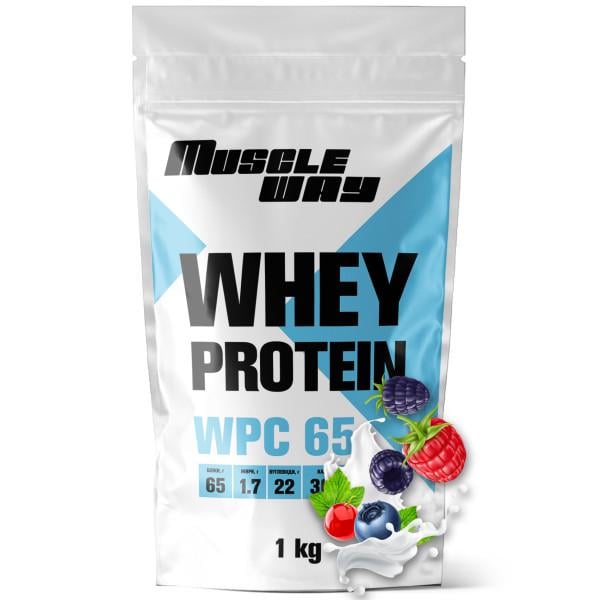 Протеин сывороточный для роста мышц MuscleWay WPC 65 концентрат 1 кг Лесные ягоды (21-137-WPro-65-wb-1kg) Протеин сывороточный для роста мышц MuscleWay WPC 65 концентрат 1 кг Лесные ягоды (21-137-WPro-65-wb-1kg)