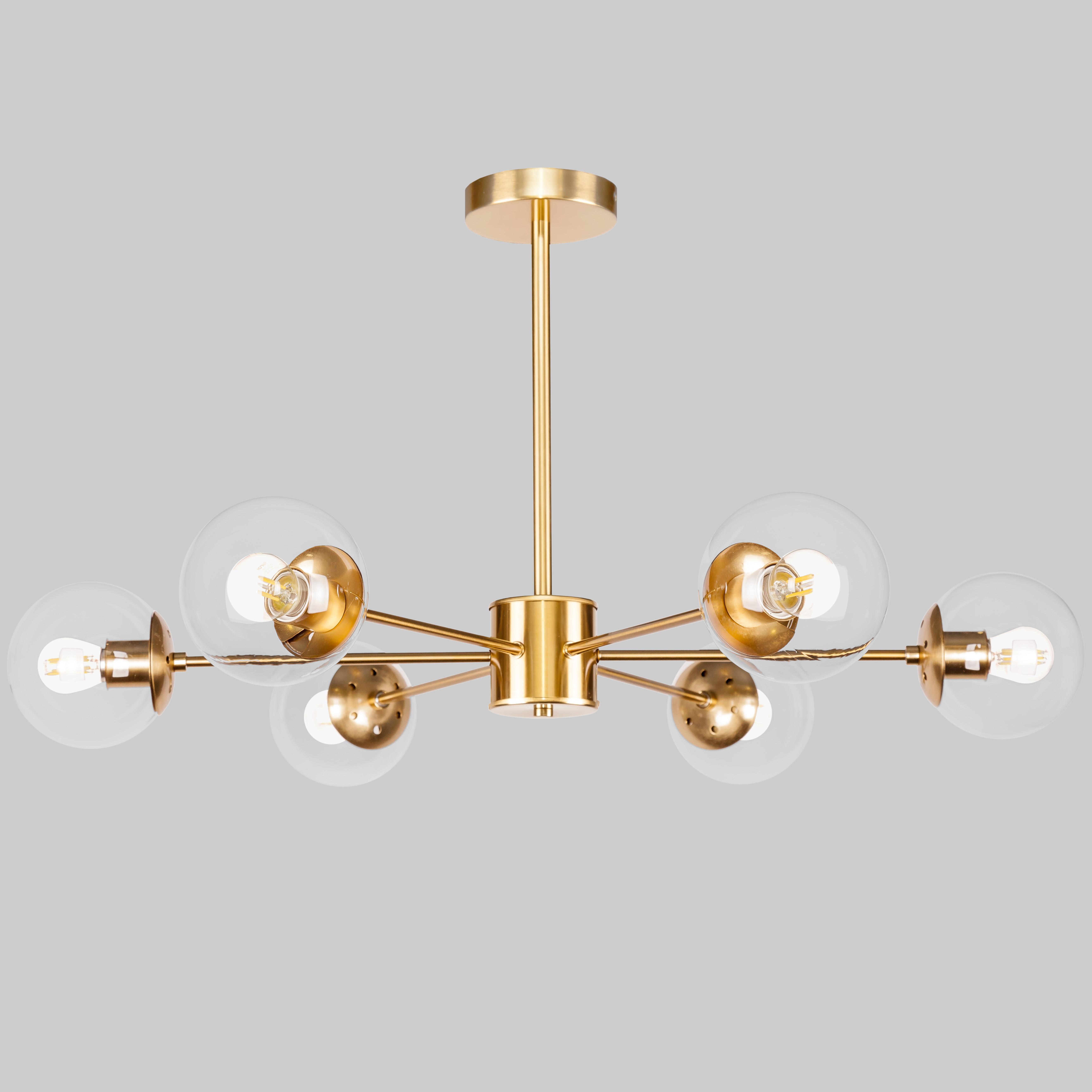 Люстра современная на 6 плафонов Прозрачный (52-9807-6 BRZ+CL) Люстра современная на 6 плафонов Прозрачный (52-9807-6 BRZ+CL)