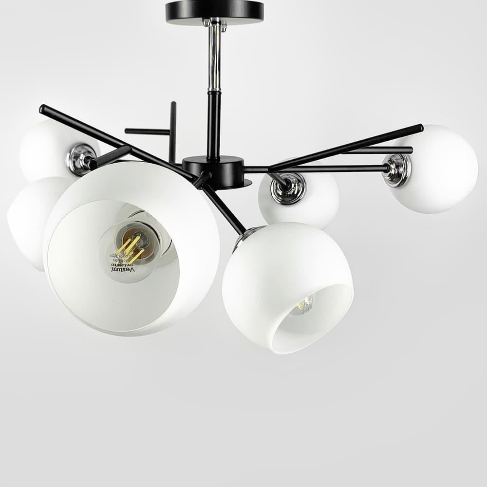 Люстра на 6 білих плафонів Ø 60 см (088N/6 BK+CH+WT) - фото 1