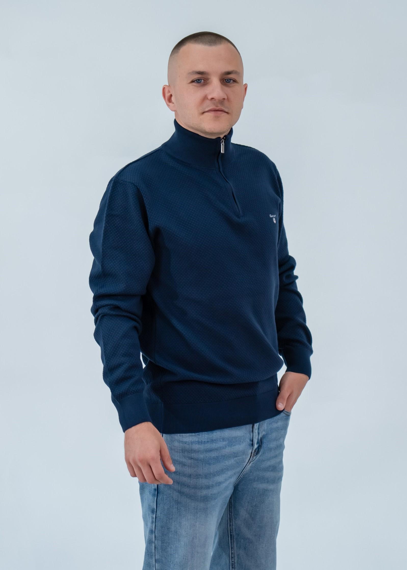 Кофта чоловіча Gant Men's Classic Cotton Half Zip Sweater L (E-166 Dark Blue L) - фото 1