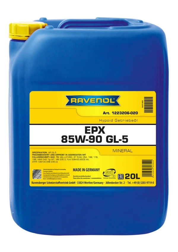 Трансмиссионное масло RAVENOL EPX 85W-90 минеральное 20 л (1223206-020)