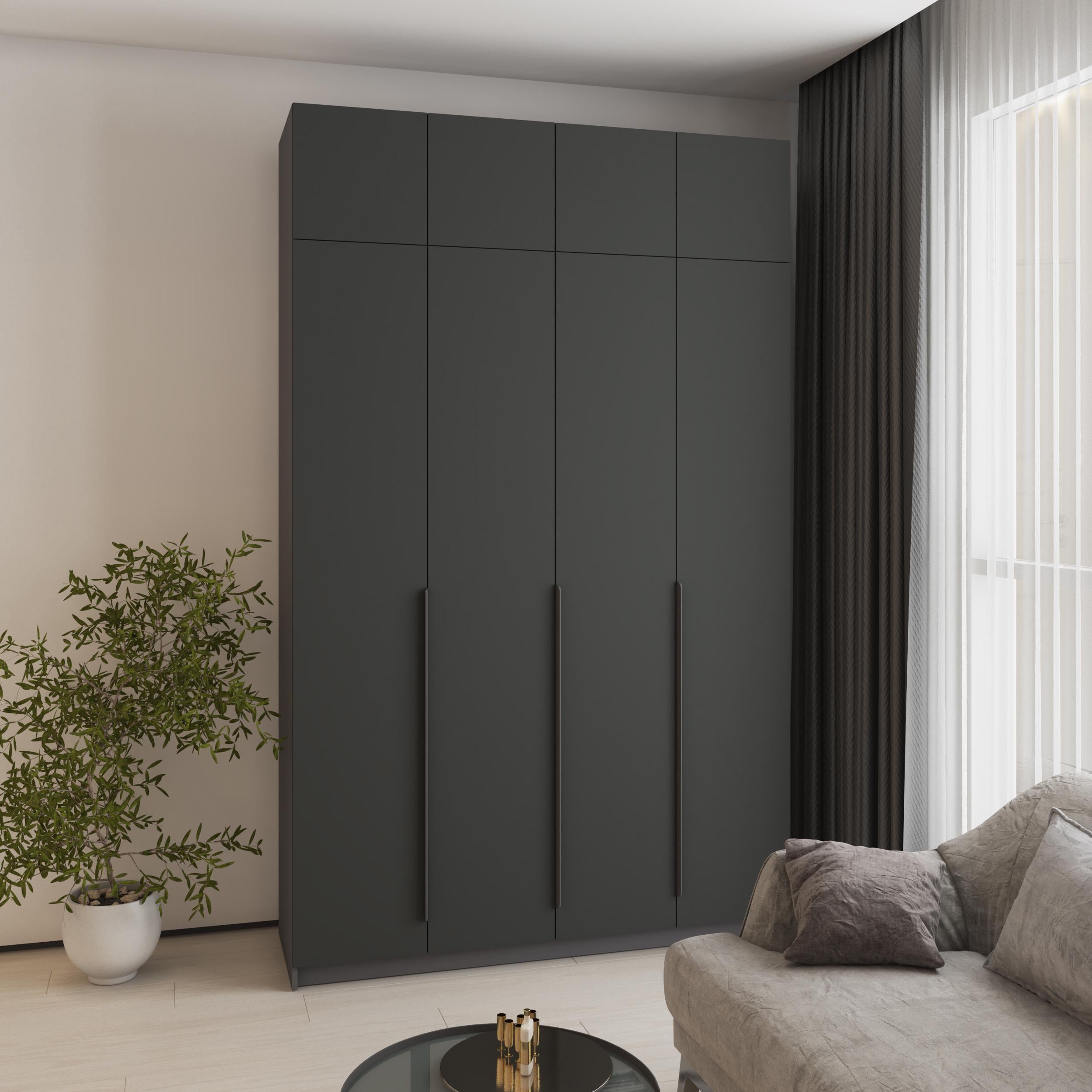 Шкаф 4-дверный с антресолью MebelStar Оскар МДФ Ultra Mat BL-B стандарт 160x52x260 см Антрацит/Антрацит (MBS-5978)
