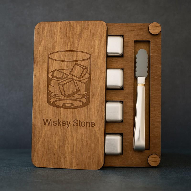 Подарочный набор для виски Moltis Relax металлические кубики в деревянной коробке 4 шт. Серебряный (WS-10701)