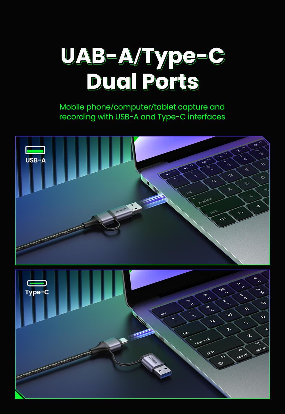 Карта видеозахвата USB Ugreen 1. USB-A USB-C 2 м Серый (25772) - фото 4