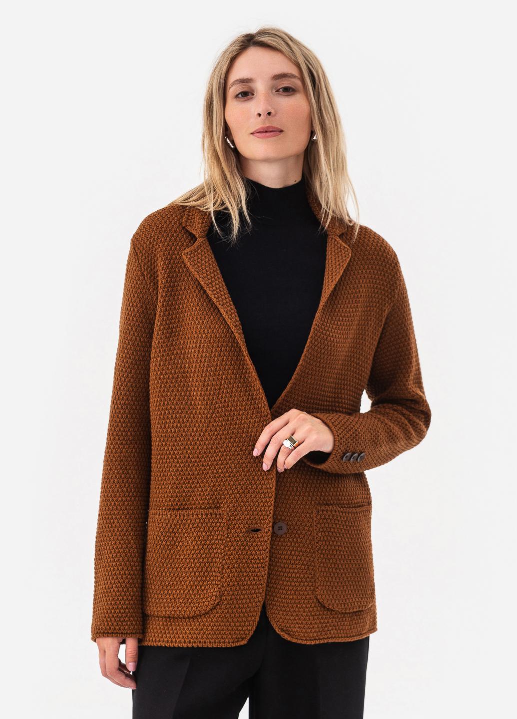 Піджак жіночий рисової в'язки SVTR р. 52-54 Коричневий (598) - фото 3 Піджак жіночий рисової в'язки SVTR р. 52-54 Коричневий (598) - фото 3