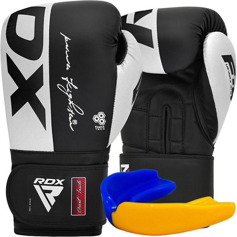Боксерські рукавиці RDX F4 Boxing Sparring Gloves Hook&Loop 12 унцій капа у комплекті White/Black (3019811932)