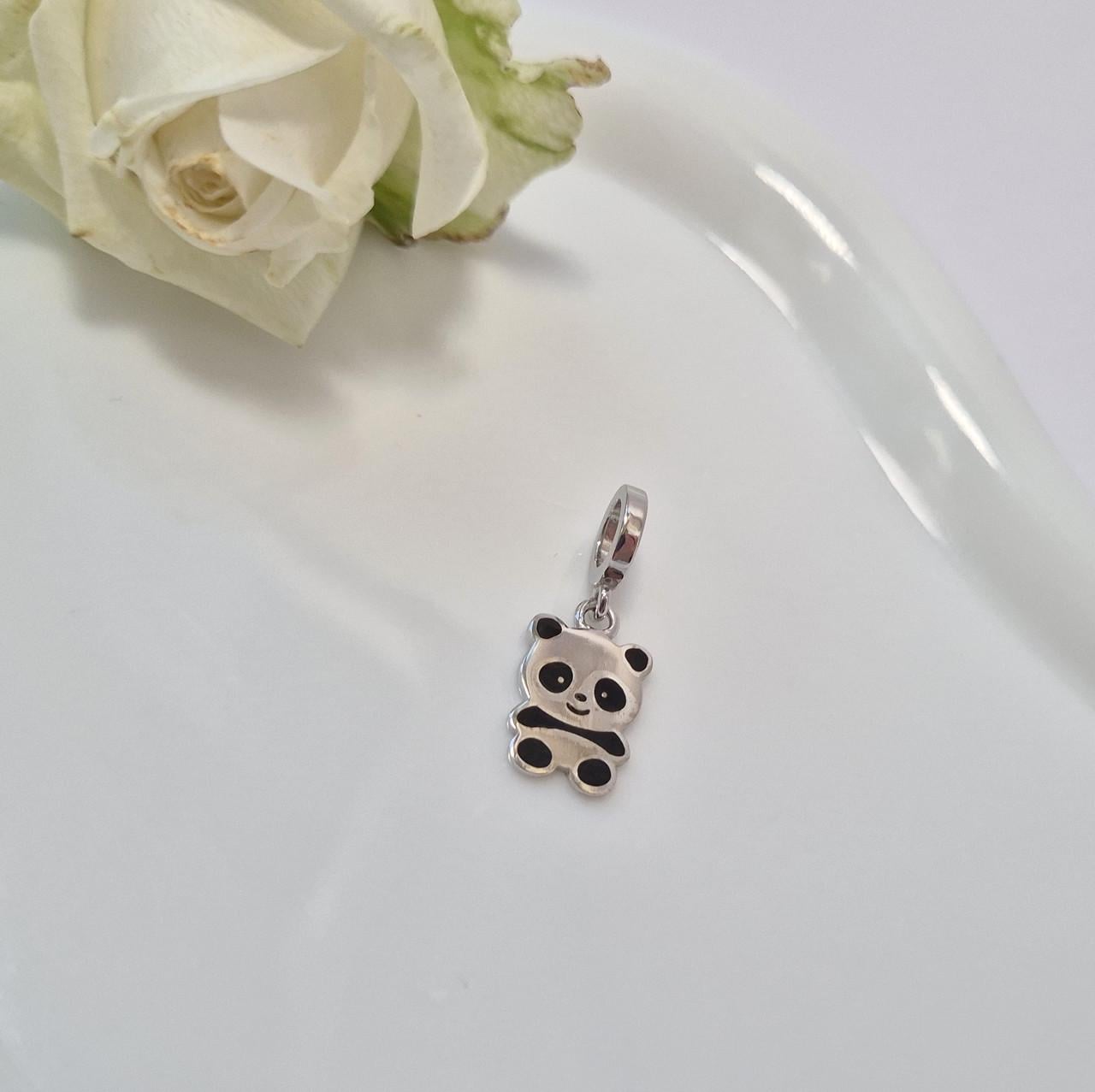 Підвіска з чорною емаллю шарм панда срібло 925 проби родоване 1,46 г (818п)