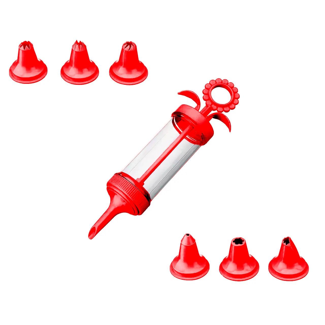 Шприц кулінарний для крему і айсінгу Gondol 110 пластмасова колба/6 пластмасових насадок Червоний (28839164) Шприц кулінарний для крему і айсінгу Gondol 110 пластмасова колба/6 пластмасових насадок Червоний (28839164)