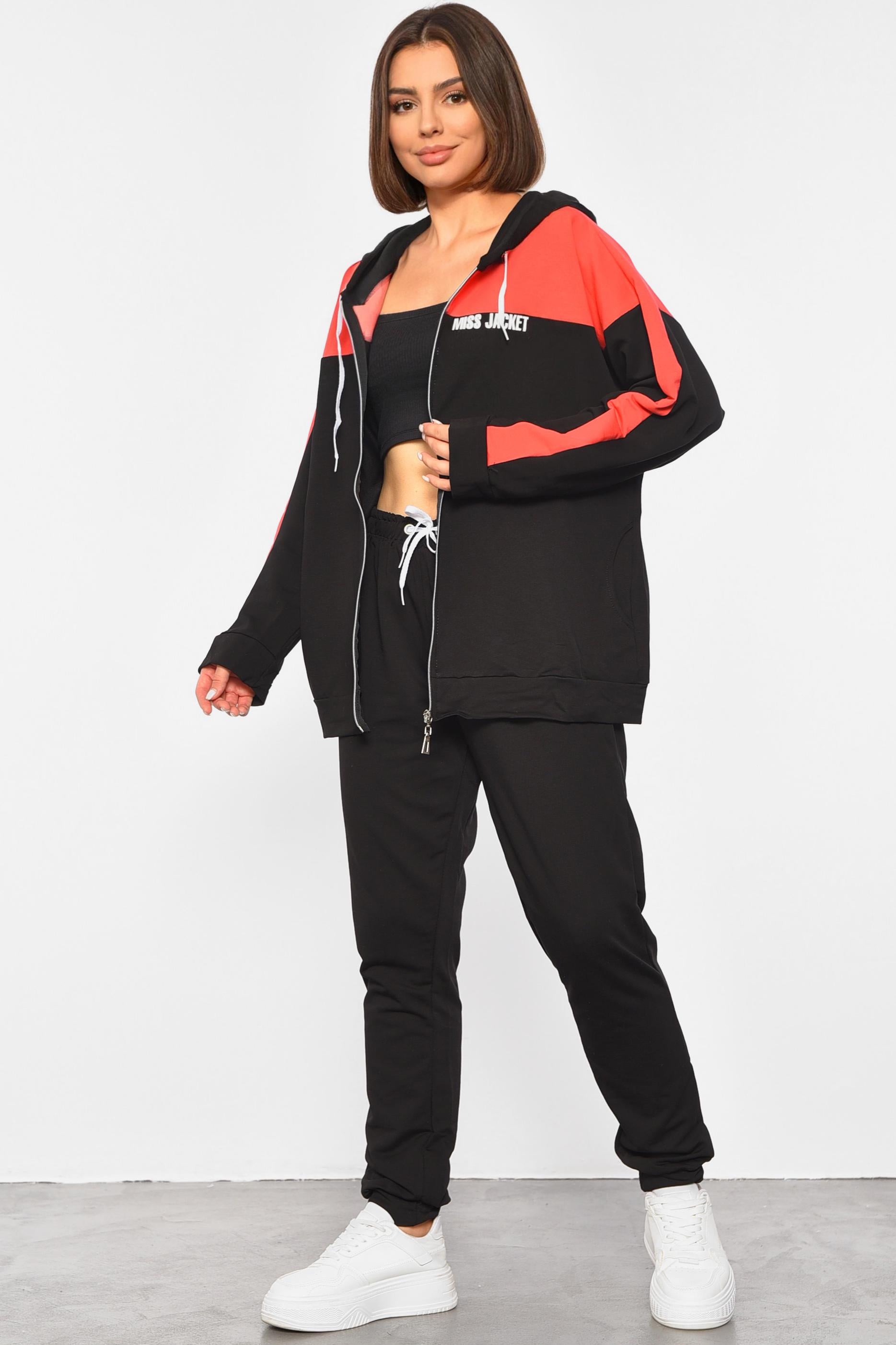 Спортивный костюм женский 3XL Черно-коралловый (189276)