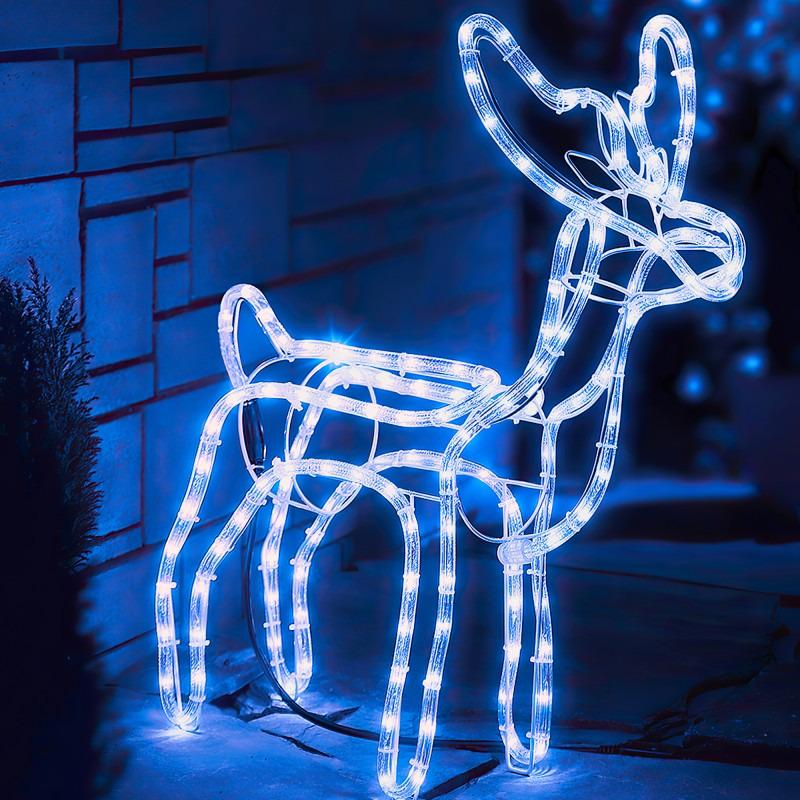 Светодиодная фигура из дюралайта «Новогодний олень» 47х43 см маленький от сети Синий