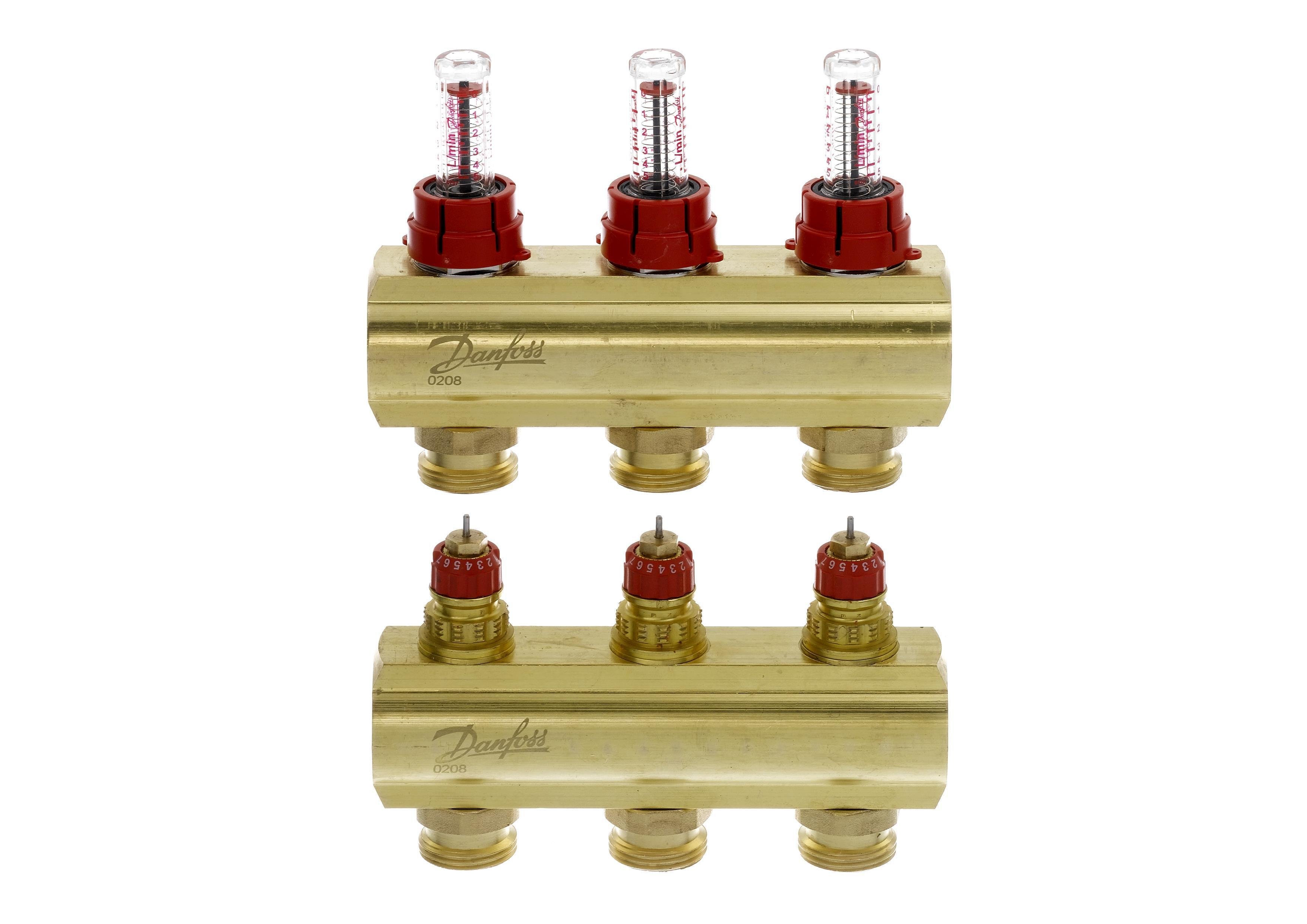 Коллектор Danfoss FHF 3/3 с ротаметрами латунный (ERC-088U0523) - фото 1