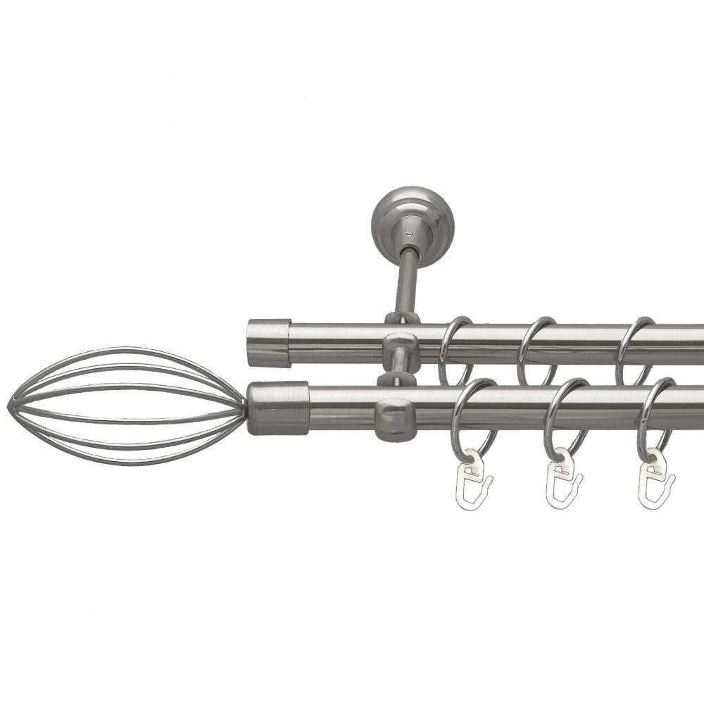 Карниз Orvit Мікс металевий дворядний відкритий гладка труба кільце металеве 19/19 мм 300 см Нержавіюча сталь (00-00016089)