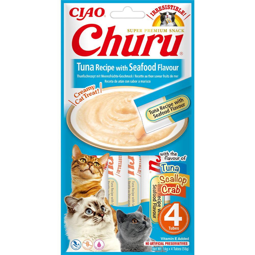 Лакомство для кошек Inaba Churu Сливочный мусс в стиках с тунцем и морепродуктами 4 шт./уп. (1927481380)