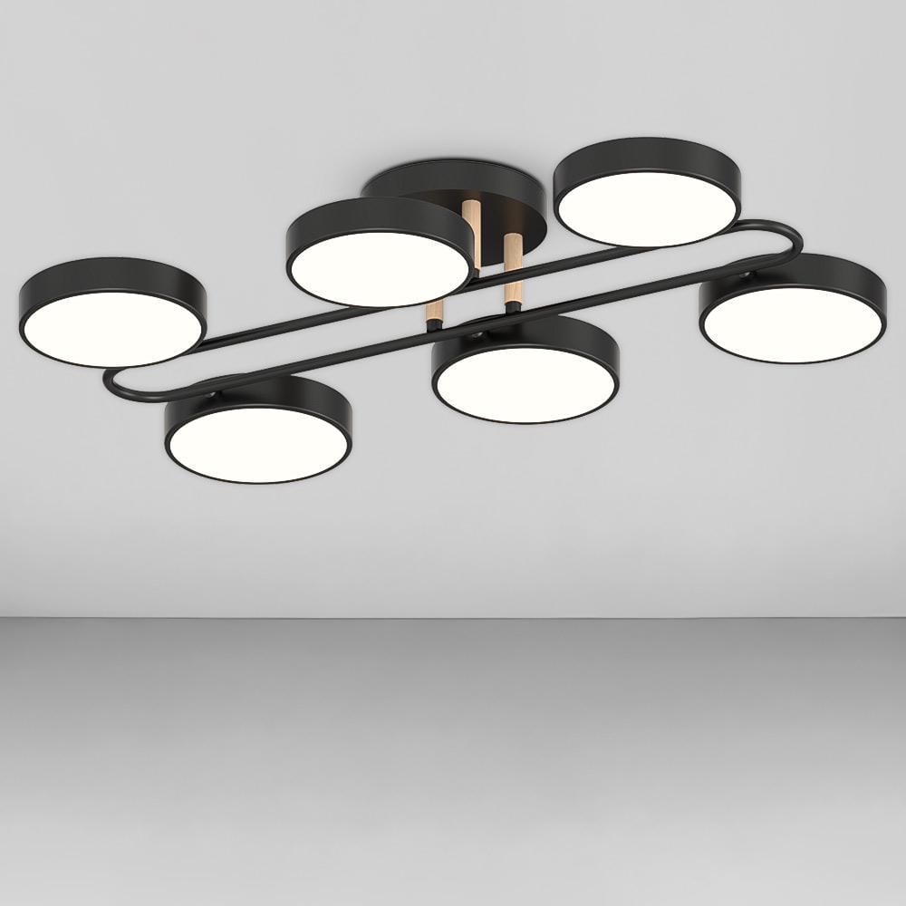 Люстра потолочная светодиодная Lighthouse SRS-20257-6 Черный/Дерево