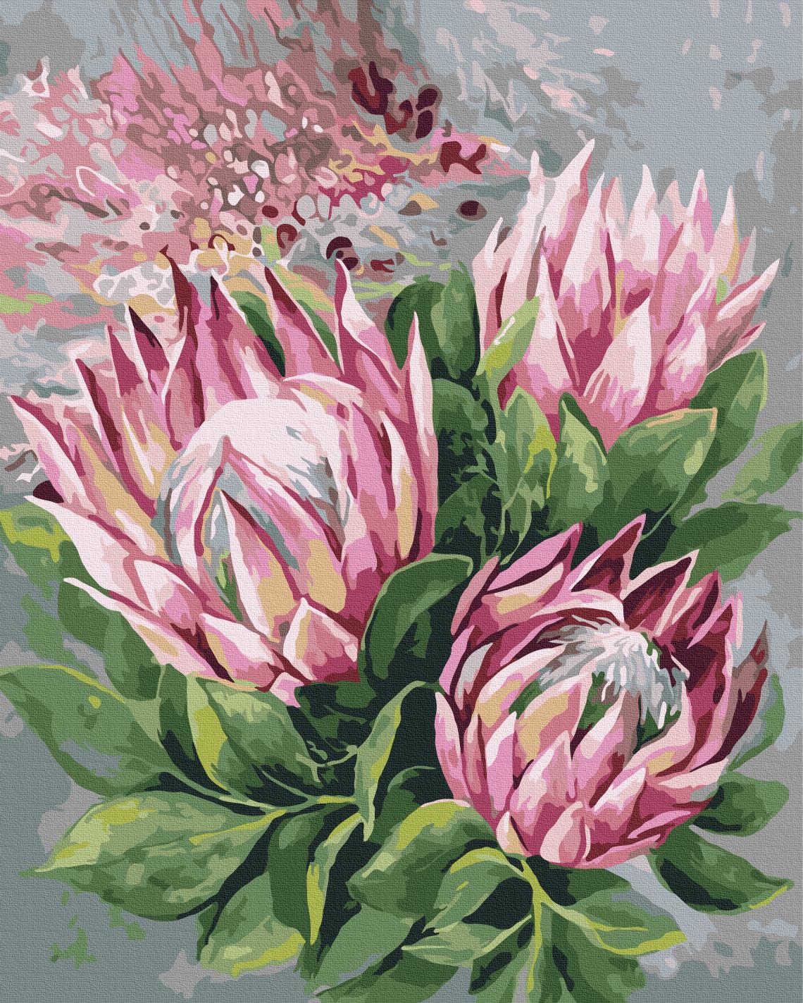 Картина по номерам Brushme Розовые протеи из хлопчатобумажного полотна 40x50 см (6-83-BS54555)