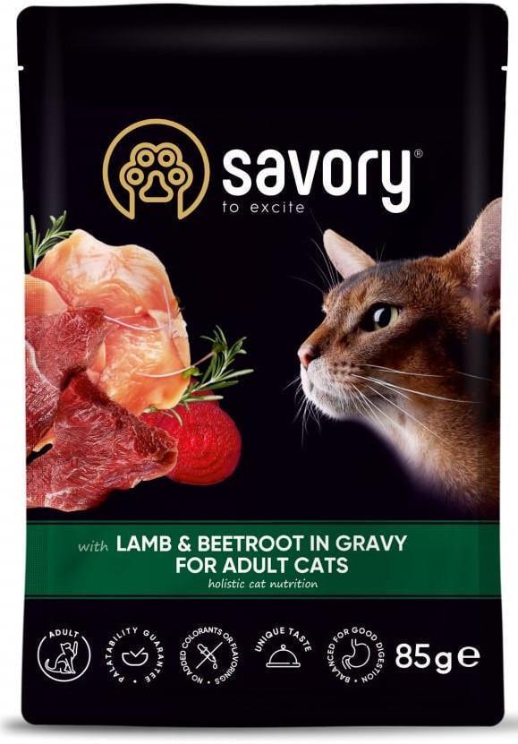 Корм полнорационный влажный для кошек Savory с ягненком и свеклой в соусе 85 г (1894472299)