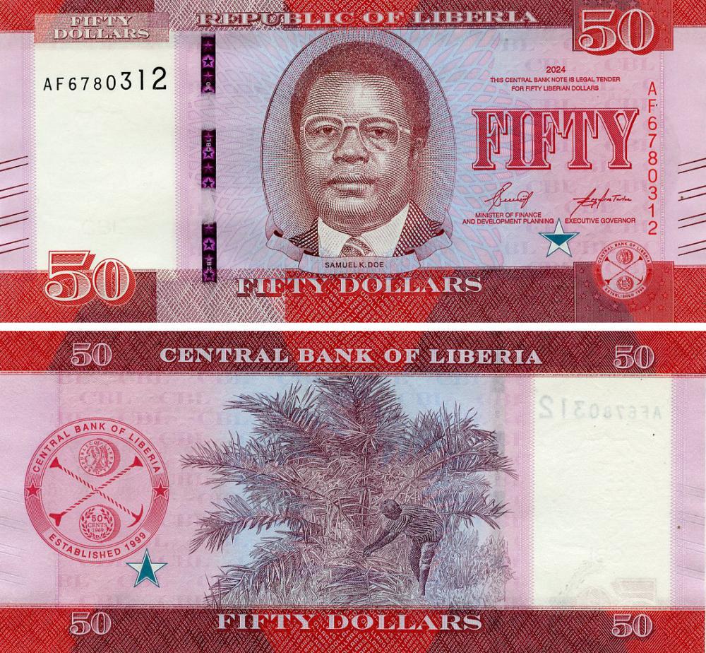Колекційна банкнота Ліберія 50 доларів 2024 UNC PW40 (Б25033)