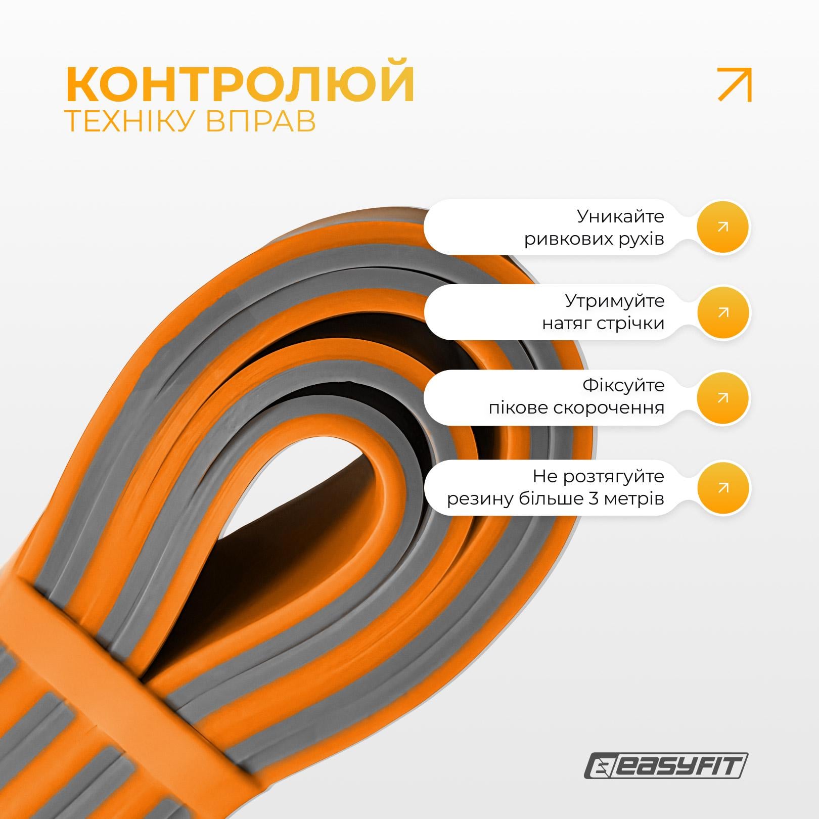 Гумова петля Power Bands 25-45 кг двошарова для підтягувань Помаранчевий/Сірий (EF-2545) - фото 8