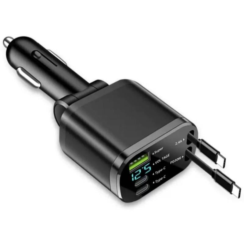 Зарядний пристрій автомобільний M4 5 портів USB з двома висувними кабелями USB Type-C 90W (3309927) Зарядний пристрій автомобільний M4 5 портів USB з двома висувними кабелями USB Type-C 90W (3309927)