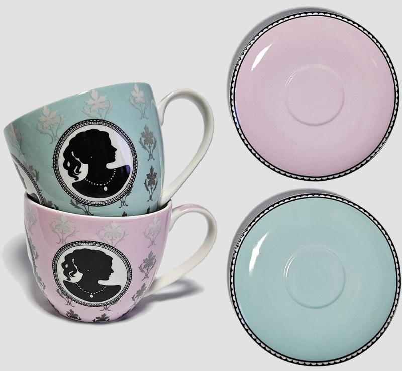 Чайный набор Силуэт 280 мл с блюдцами 2 шт. Розовый/Бирюзовый