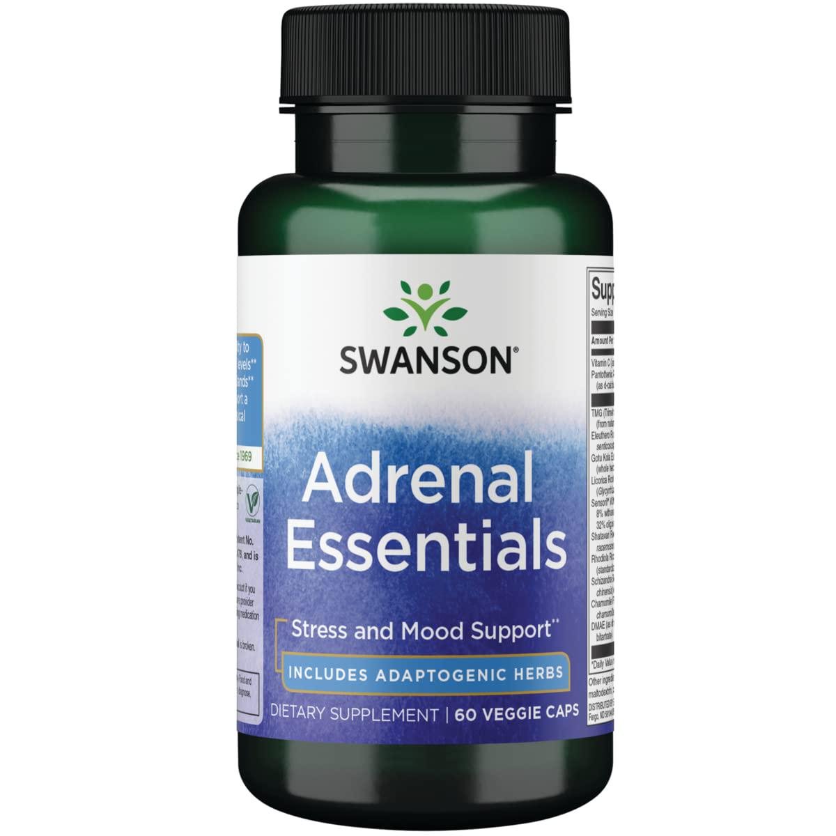 Вітаміни Swanson Adrenal Essentials для підтримки надниркових залоз 60 капсул