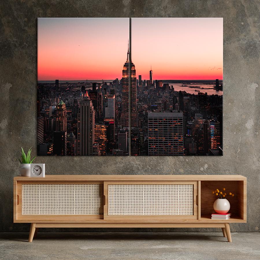 Настенний декор Эмпайр-стейт-билдинг на фоне заката в Нью-Йорке 111x81 см (A840-2)