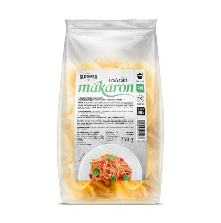 Макарони без глютену Glutenex PKU локшина з куркумою низькобілкова 250 г (5901866000065)