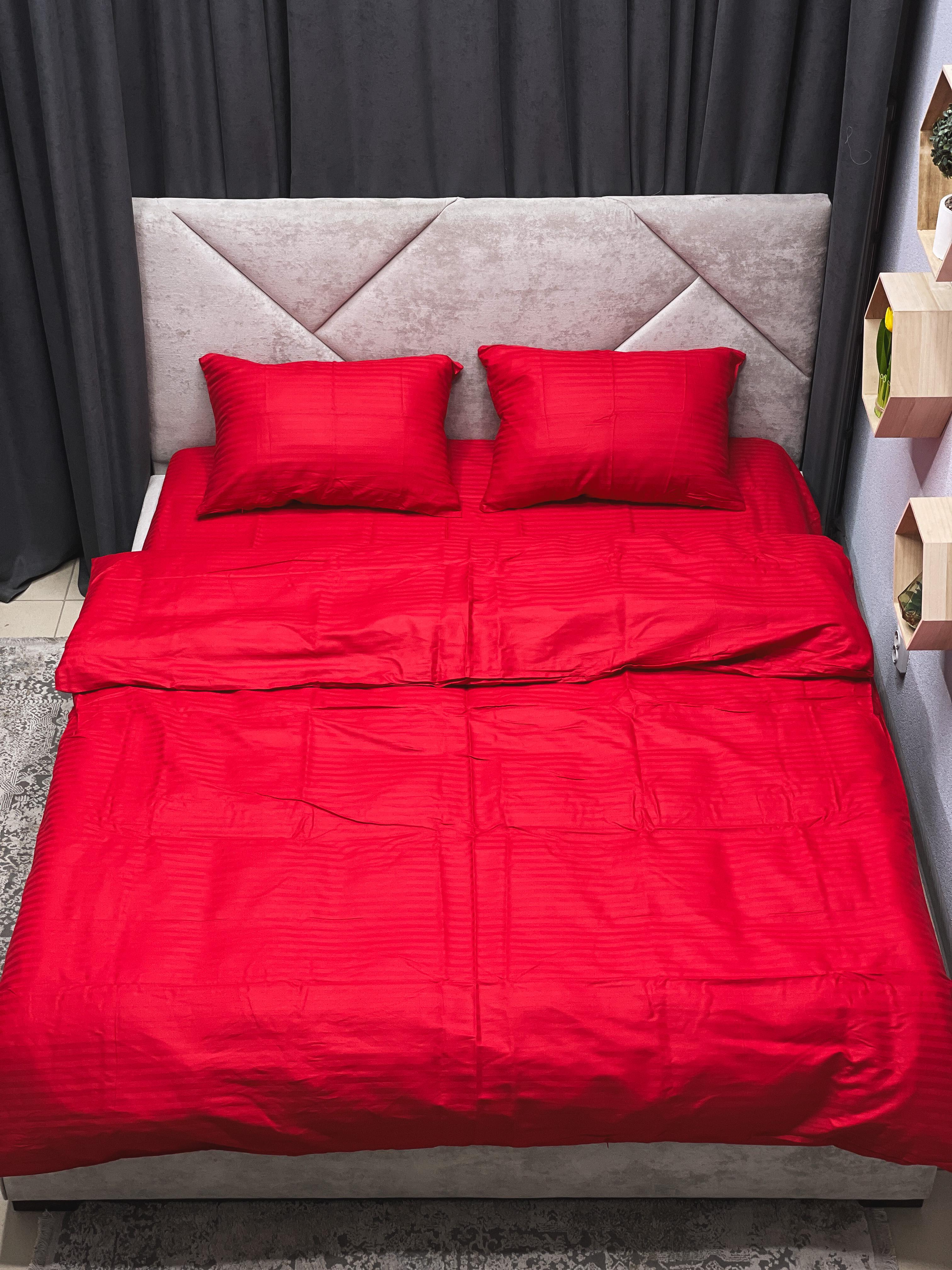 Комплект постельного белья Ego-textile 01SF страйп-сатин однотонный в полоску Красный (198161461)