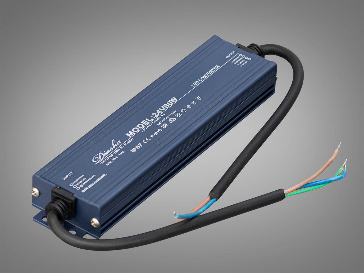 Блок живлення 24 В для підключення LED стрічки 80Вт 3,33А (NP-24V-80W-IP67)