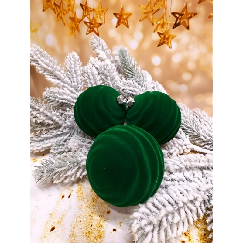 Набор елочных шаров Волна бархат 80 мм 6 шт. Изумрудный (2776779556)