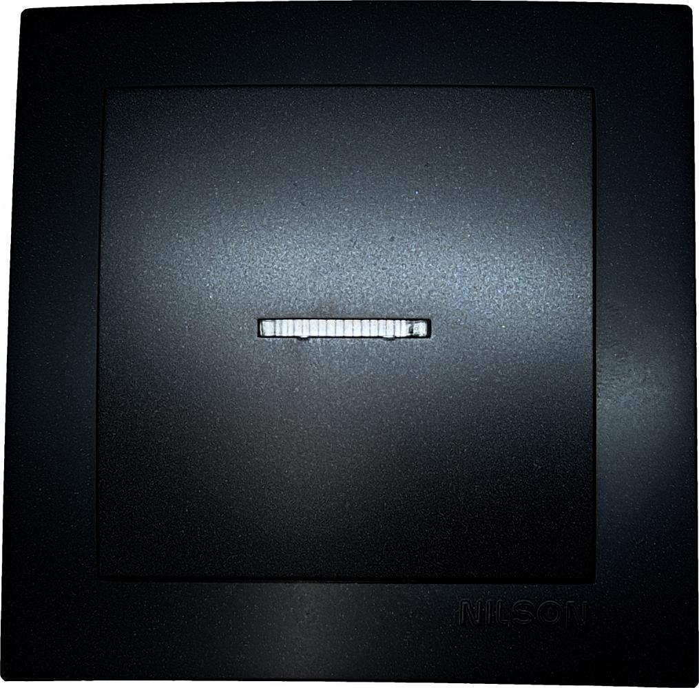 Вимикач одноклавішний з підсвічуванням Nilson Touran Чорний матовий (00000024437)