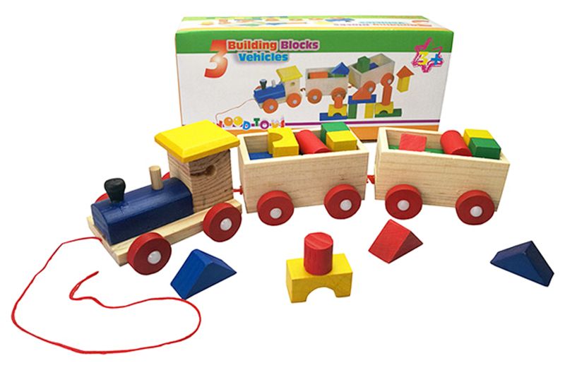 Каталка дерев'яна Паровозик з конструктором