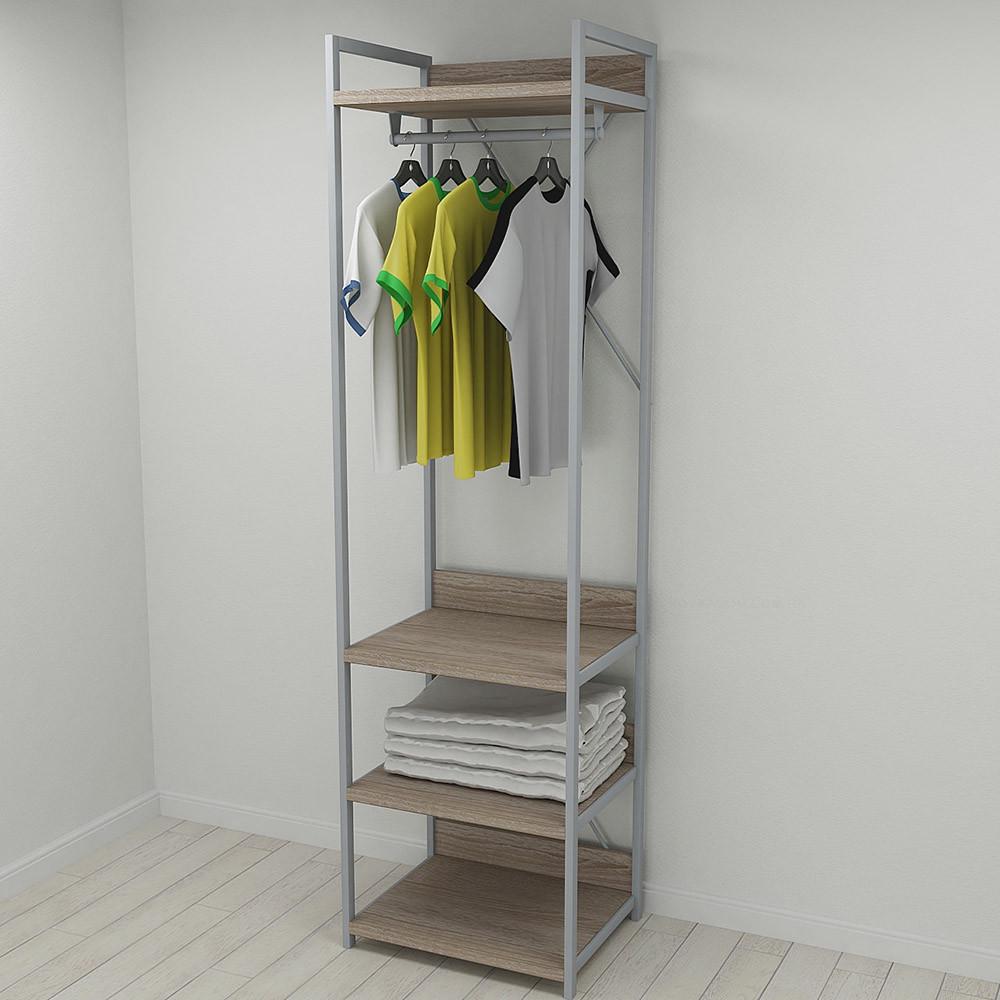 Шкаф Ferrum-decor Гардероб Уни секция 3 серии Конект металл/ДСП 32 мм 220x60x50 см Серый/Дуб Сонома Трюфель (FRD-104530)