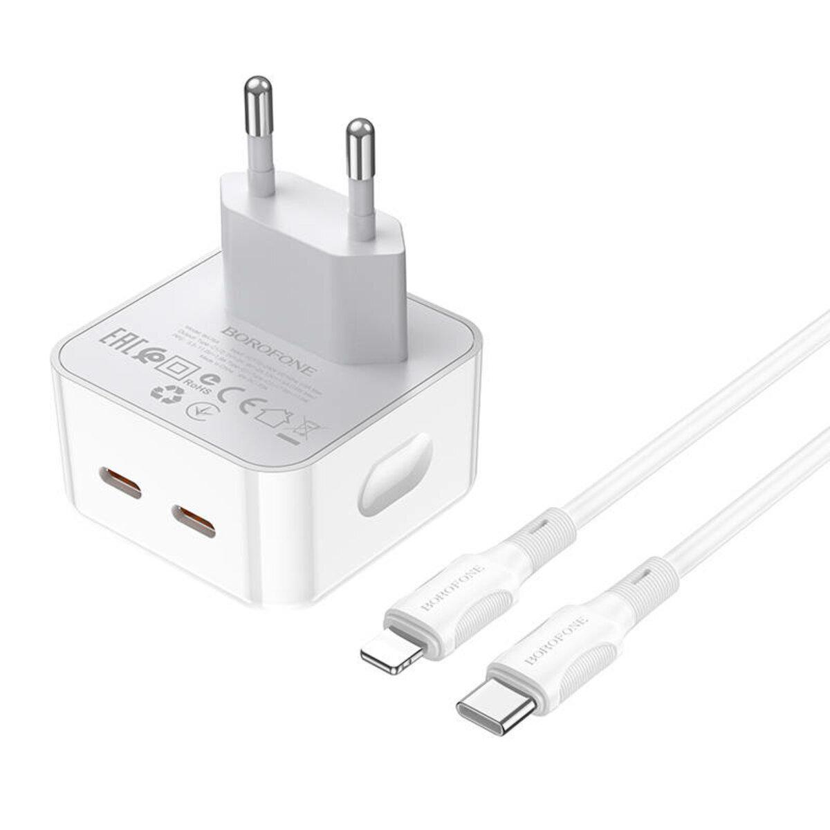 Зарядний пристрій Borofone BA76A Source dual port PD35W 2xType-C Charger Set Type-C to Lightning cable White (BA76ACLW)