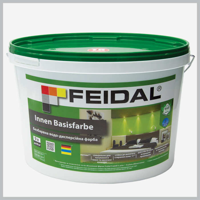 Фарба Feidal Innen Basisfarbe база С база під тонування латексна для внутрішніх робіт матова 9 л Прозорий (1815013269)