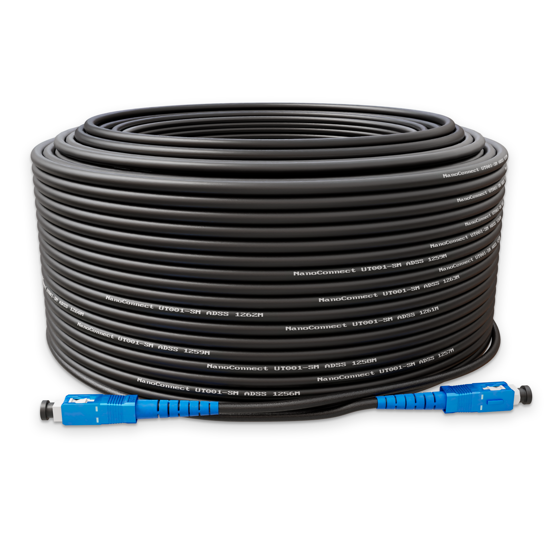 Патч-корд наружный самонесущий NanoConnect ADSS SC/UPC-SC/UPC HDPE Singlemode G.652.D SM Simplex 4,4 мм 250 м Черный (10333)