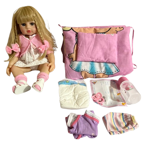 Лялька з волоссям спальником та піжамою Reborn дівчинка вініл 55 см (1166)